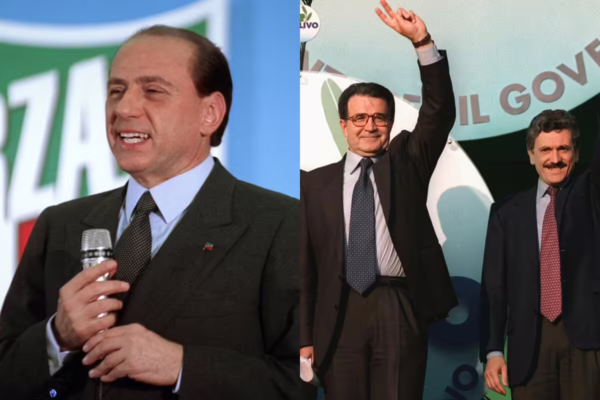 Berlusconi e Prodi a dei comizi