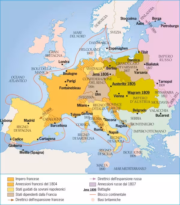 una cartina dell'Europa a inizio '800