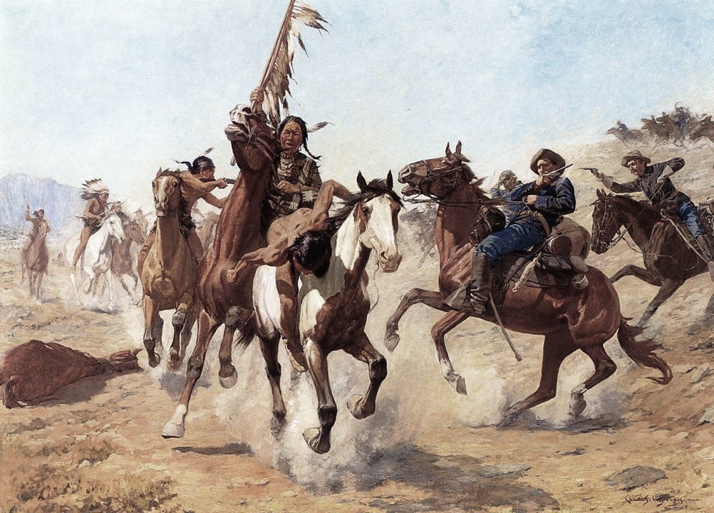 nativi pellerossa in battaglia contro soldati USA