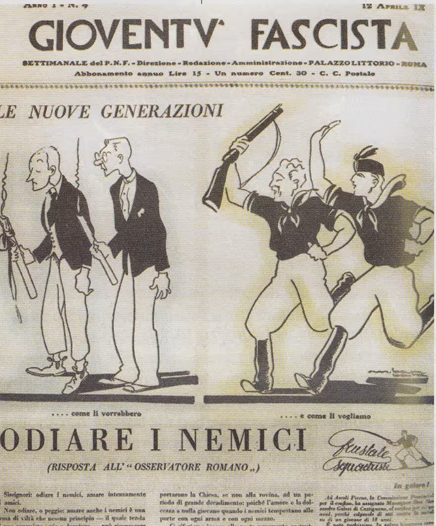 vignetta fascista contro i valori cristiani