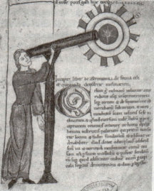 telescopio medioevale, da una miniatura della Biblioteca Marciana di Venezia